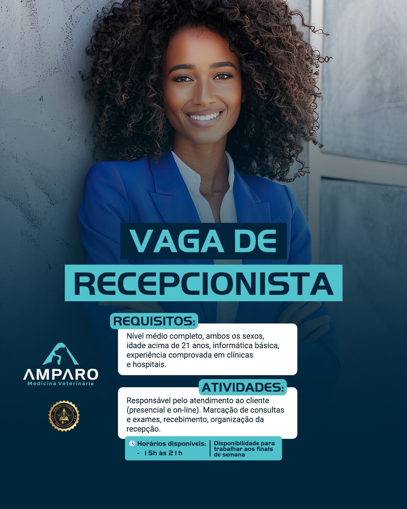 stamos com vaga aberta para recepcionista no Hospital Amparo.