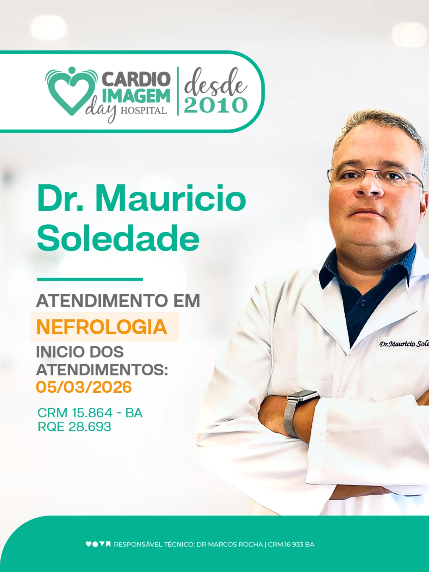 Apresentamos o Dr. Mauricio Soledade, que realizará atendimentos em nefrologia