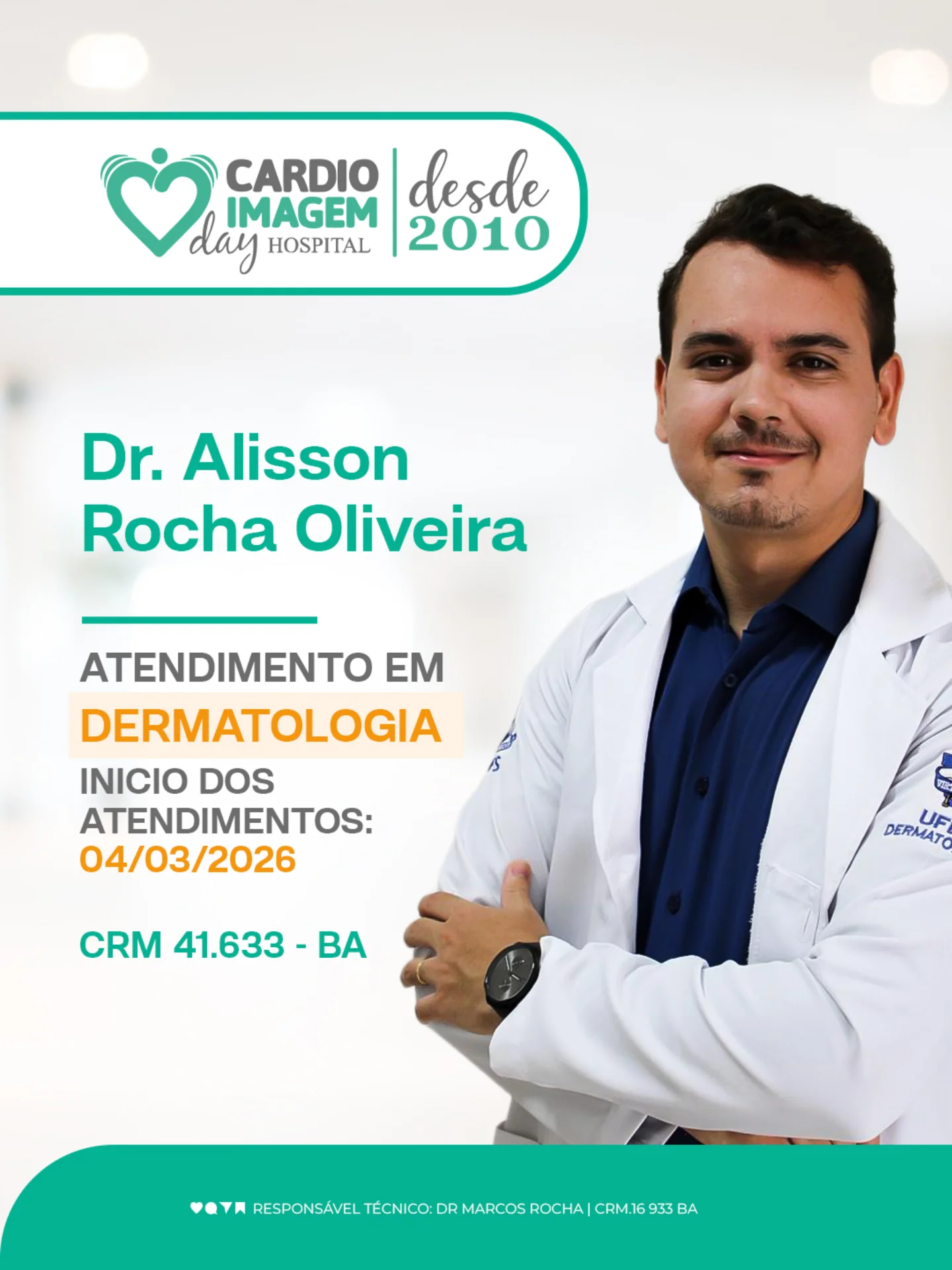 Apresentamos o Dr. Alisson Rocha Oliveira que realizará atendimentos em dermatologia
