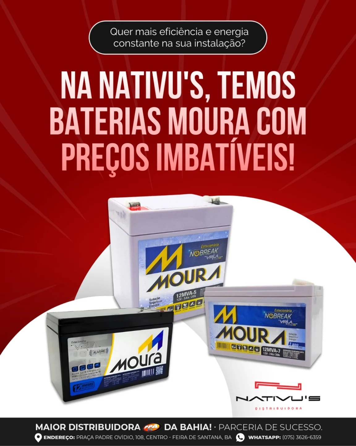E na Nativu's você pode garantir Baterias Moura com excelente preço e facilidades no pagamento.