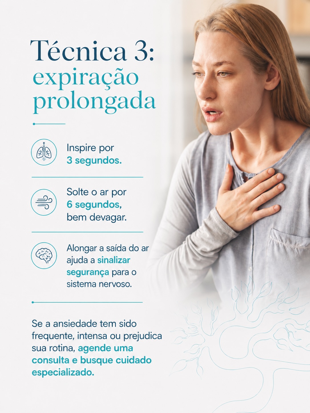 Durante uma crise de ansiedade, a respiração costuma ficar acelerada sem que a pessoa perceba.